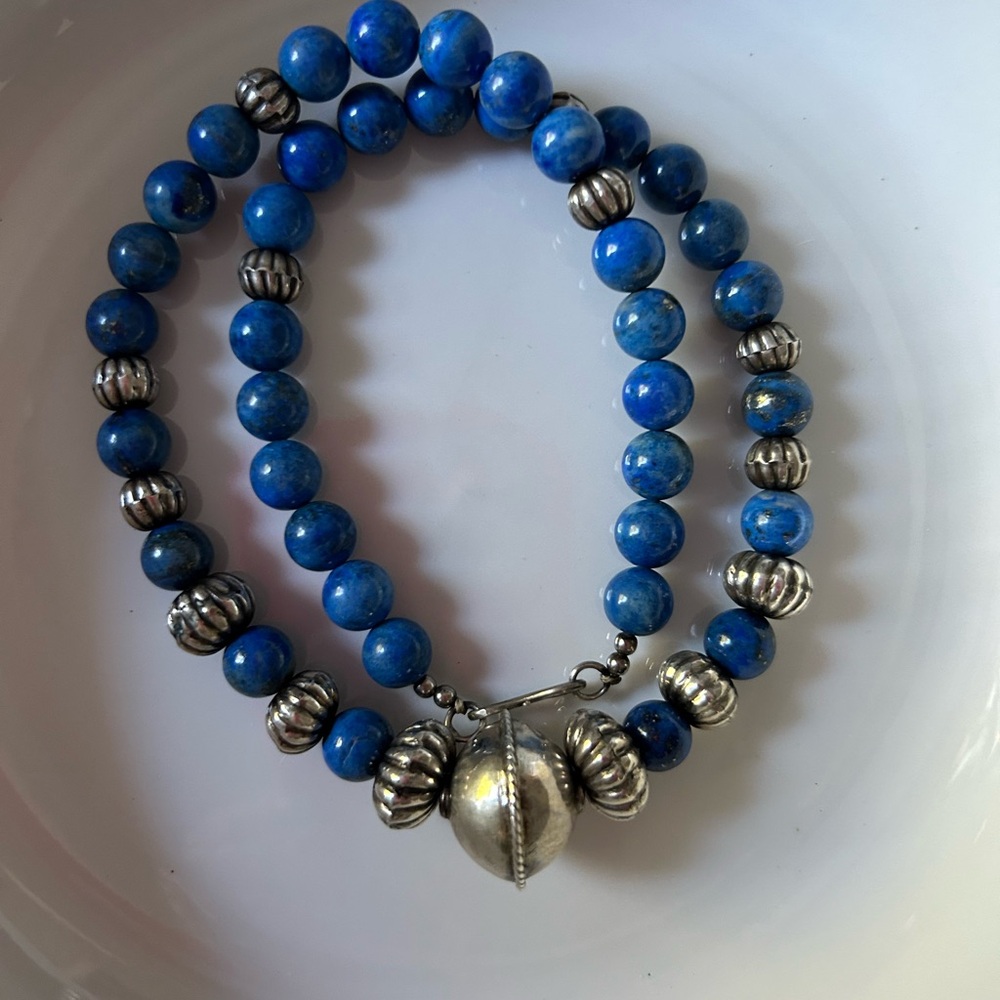 Lapis and Silver Beaded Necklace